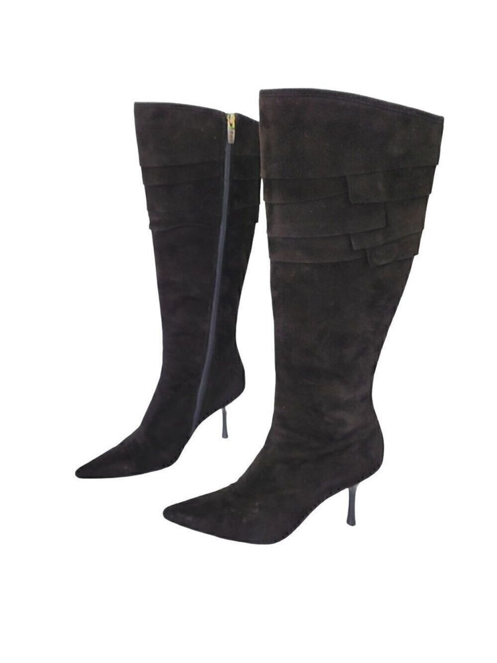 GCI Collezione Grant Tall Black Boots Suede Stiletto Heel Pointed Toe Women's 6